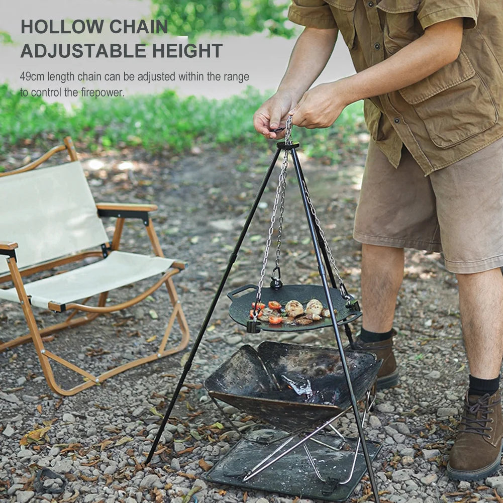 BBQ Triangular Bracket Multifunctional Versatile Grill Pot Rack Portable Adjustable with Chain Outdoor Camping Supplies