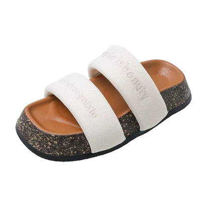 Women's Shoes Alphabet Fashion Casual Slippers 2022 New Summer Thick Bottom Non-slip Medium Heel Sandals for Outer Wear