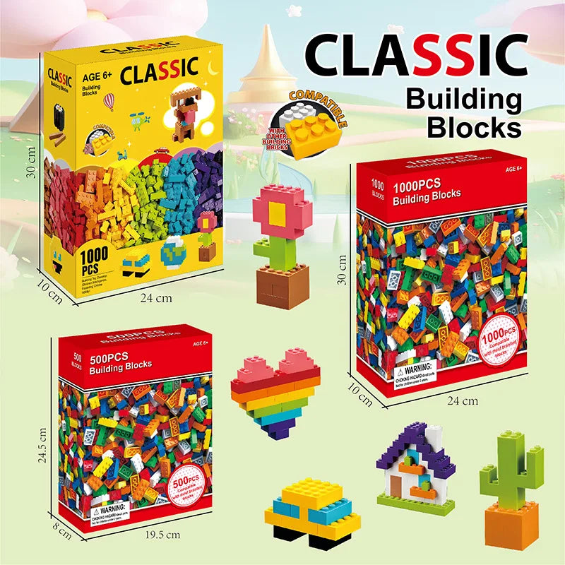 HOMEFISH 1000 DIY creative building blocks bulk set Urban Classic building Assembled birthday gift children's educational toys