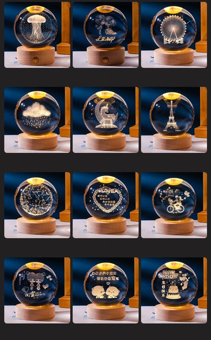 Small 3D Solar System Crystal Ball With LED Base, Night Light For Home Decoration, Gift For Astronomy Lovers