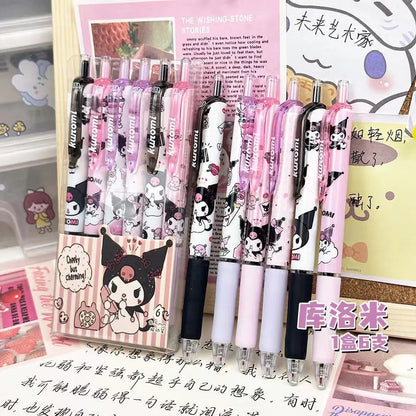 6pcs Cartoon Kuromi Writing Pen Kawaii Hello Kitty Cinnamoroll Melody 0.5mm Quick Drying ST Gel Pen Student School Stationery
