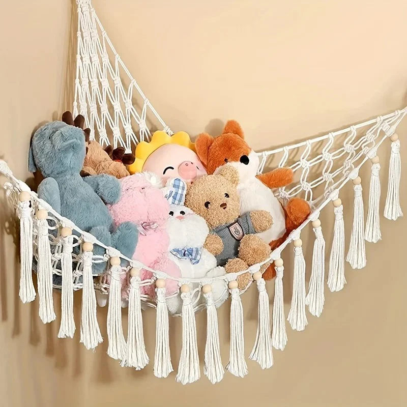 Large-capacity plush animal hammock net weaving Bohemian home decoration corner toy storage organizer plush toy hanging net