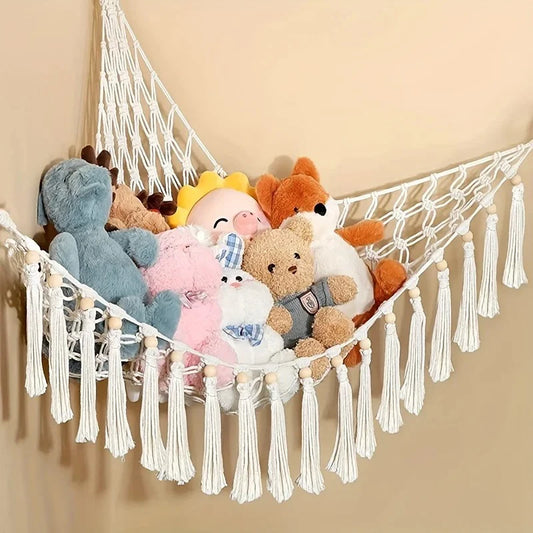 Large-capacity plush animal hammock net weaving Bohemian home decoration corner toy storage organizer plush toy hanging net