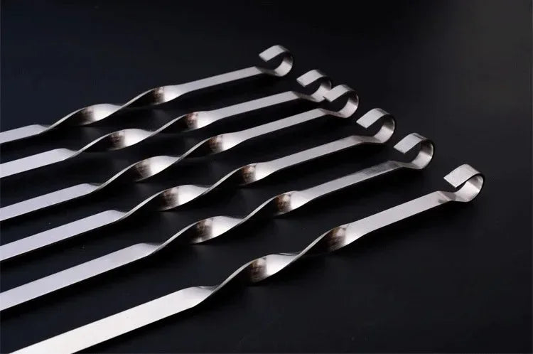 50cm 6Pcs BBQ Skewer Stainless Steel Wide Barbecue Sticks Flat BBQ Fork Outdoor Camping Picnic BBQ Utensil Kitchen Accessories