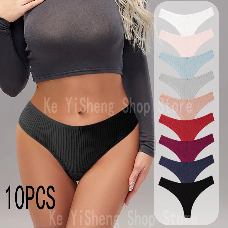 10PCS women's panties Cotton striped bikini panties Sexy sport thong soft, comfortable and breathable pure cotton sexy