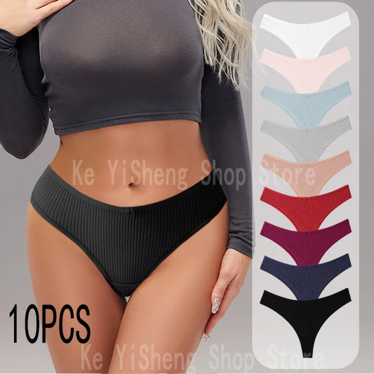 10PCS women's panties Cotton striped bikini panties Sexy sport thong soft, comfortable and breathable pure cotton sexy