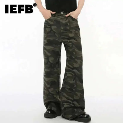 IEFB Vintage Camouflage Men's Jeans Fashion Washed Casual Wide Leg Denim Pants Autumn Winter Loose Male Trousers Old Blue 9C354