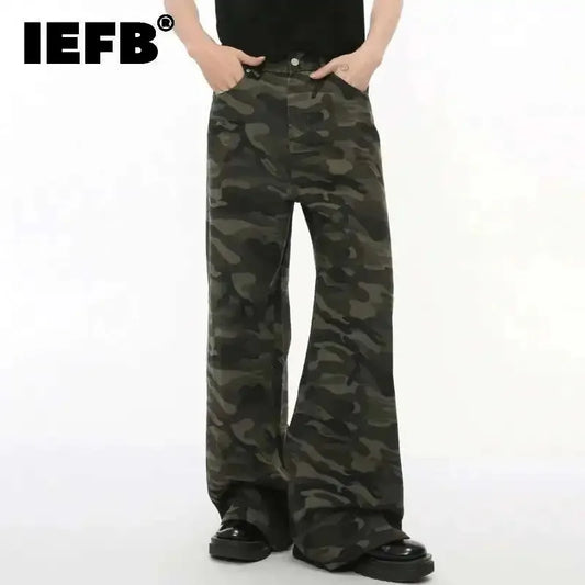 IEFB Vintage Camouflage Men's Jeans Fashion Washed Casual Wide Leg Denim Pants Autumn Winter Loose Male Trousers Old Blue 9C354