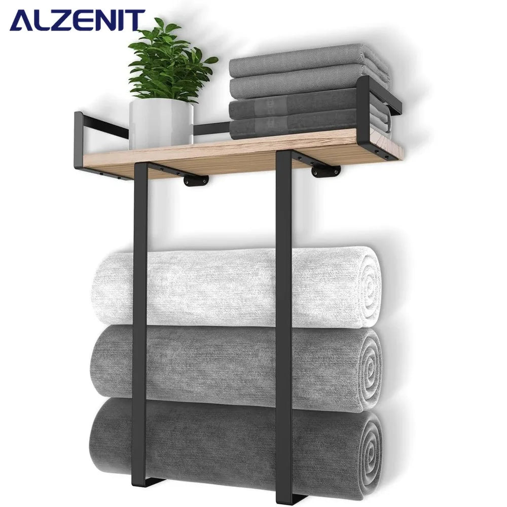 Bathroom Towel Rack Made of Iron and Wooden Wall Mounted Shampoo Shelf Shower Holder Toilet Storage Bar Hardware Accessories