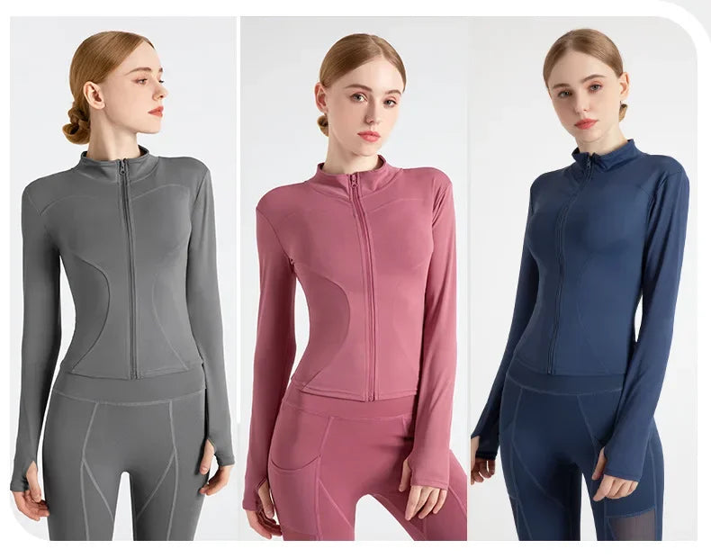 S-3XL Women's Tracksuit Jacket Slim Fit Long Sleeved Fitness Coat Yoga Tops With Thumb Holes Gym Jacket Workout Sweatshirts2025