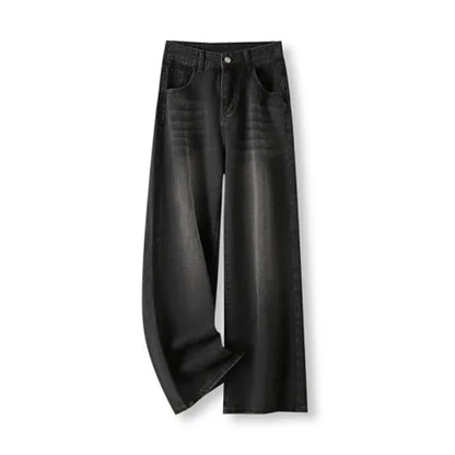 Korean Vintage High Waist Women's Jeans Y2K Slimming Pear-Shaped Loose Straight Bell Bottoms Black Gray Baggy Denim Trousers
