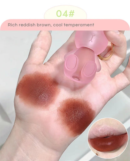 Gege Bear Rabbit Lip Glaze, Matte Velvet Lip Clay Long-lasting Color Non-drying Lipstick