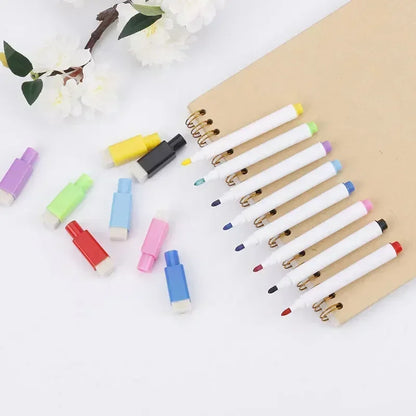 8PC Magnetic Colorful Whiteboard Pen Black White Board Markers Built In Eraser School Supply children's Graffiti Drawing pen