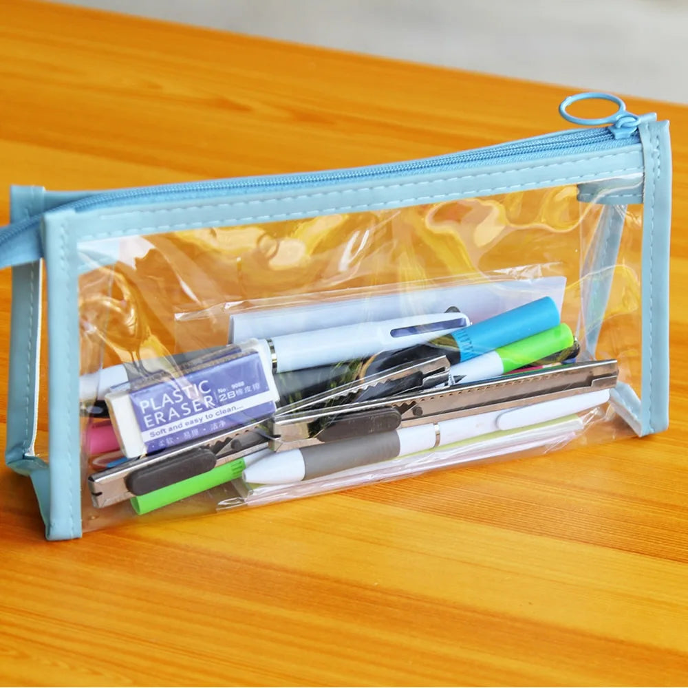 Transparent Triangular Pencil Case Large Capacity Simple Pen Bag Kawaii Cosmetic Bag School Study Stationery Office Supplies