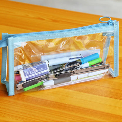 Transparent Triangular Pencil Case Large Capacity Simple Pen Bag Kawaii Cosmetic Bag School Study Stationery Office Supplies