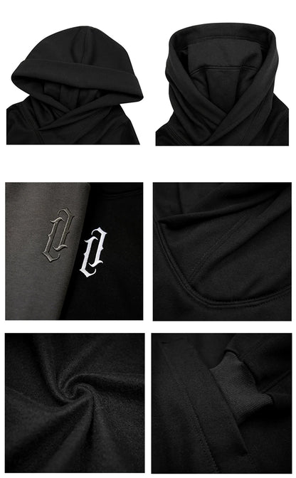 Embroidery Turtleneck Sweatshirt For Men Japanese Ninja Hoodies Autumn Hip Hop Fleece Pocket Streetwear Oversized Y2K Hoody