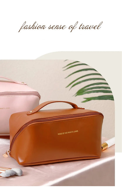 Large-Capacity Travel Cosmetic Bag Portable PU Makeup Pouch Women Waterproof Bathroom Wash Handbag Multi-functional Toiletry Kit