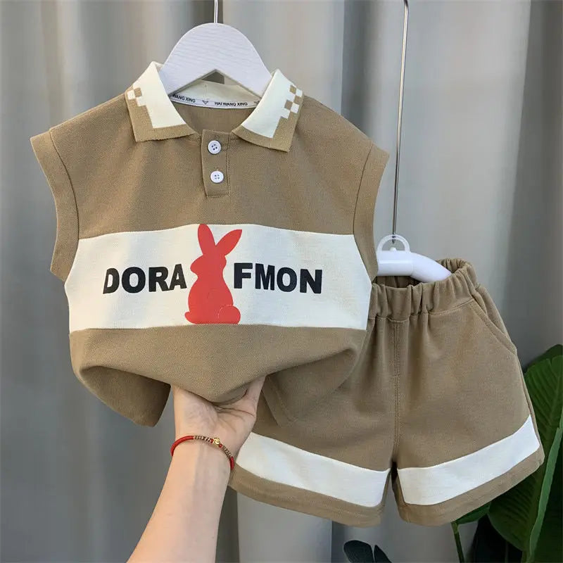 Korean Children's Clothes 2025 Summer Kids Clothes Boys Outfits Baby Thin Short Sleeves Stripe Polo Shirt +Shorts Two Pieces Set