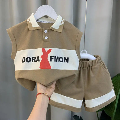Korean Children's Clothes 2025 Summer Kids Clothes Boys Outfits Baby Thin Short Sleeves Stripe Polo Shirt +Shorts Two Pieces Set