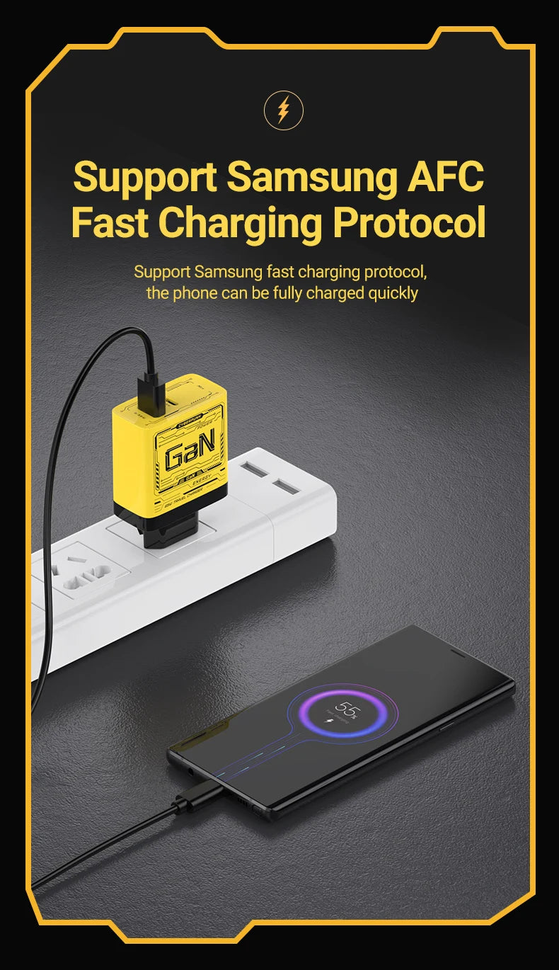 EU/US Plug PD65W GaN Fast Charger with Type-C and USB-A Interface Universal Dual Port Wall Charger Plug for Phones/Pads/Laptops