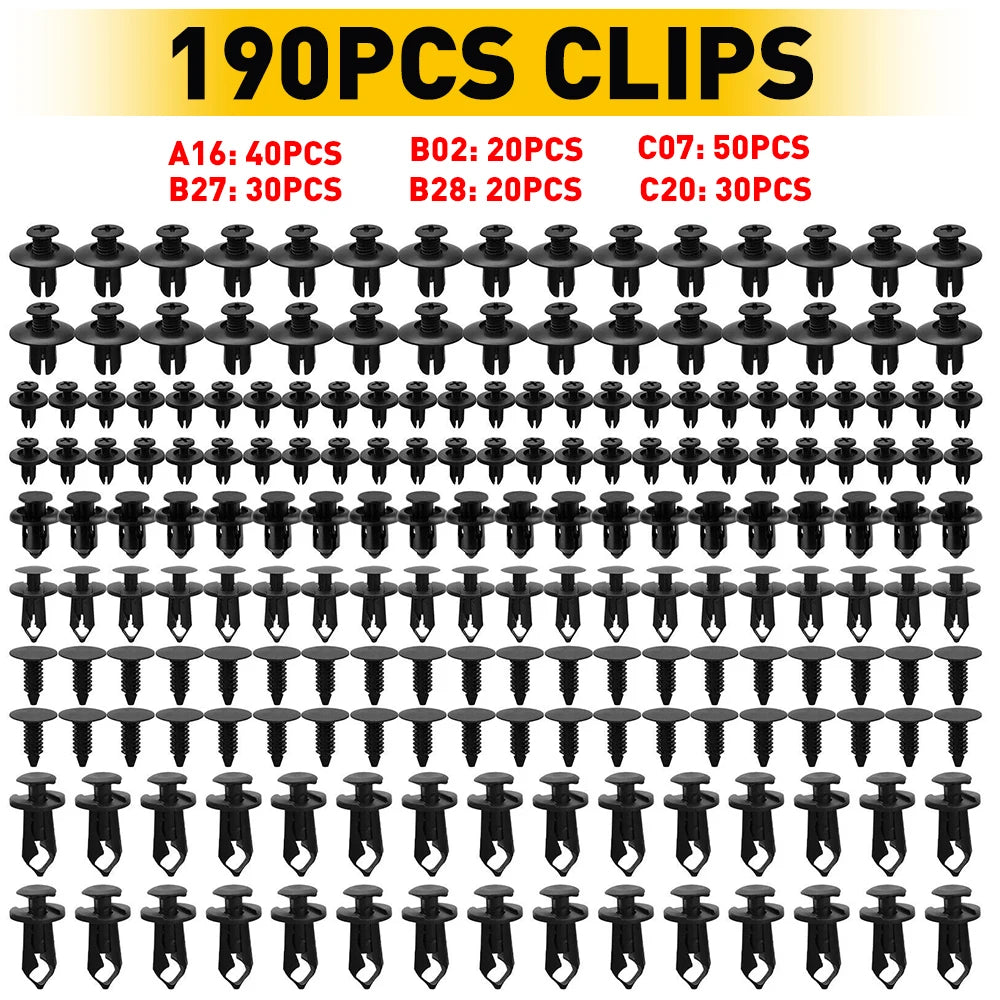 190 PCS Car Fastener Clip Kit Bumper Fender Rivet Clips Auto Body Push Retainer Pin Rivet Bumper Door Trim Panel Retainer Repair