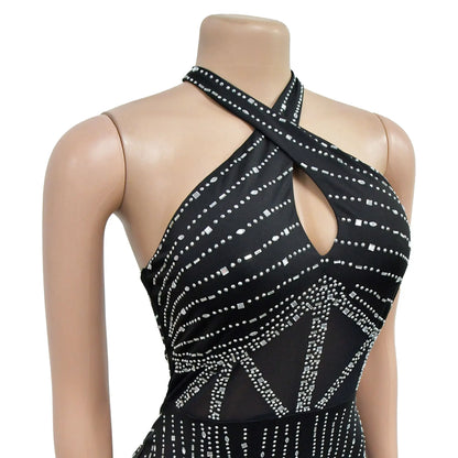 Sparkly Diamonds Elegant Dress Women For Wedding Party Cocktail Prom Dress Rhinestone Sheer Mesh Sexy Formal Evening Dresses