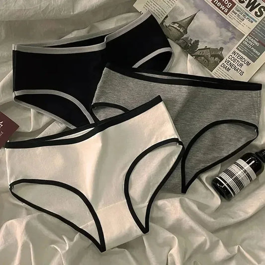 Sports Cool Style Minimalist Girls' Underwear Mid Waist Japanese White Black Cotton Women's Triangle Стринги Женские