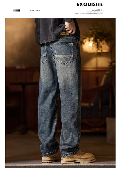 Mens Elastic Waist Jeans Relaxed Fit Men's Blue Jeans with Elastic Waist with Zipper and Button