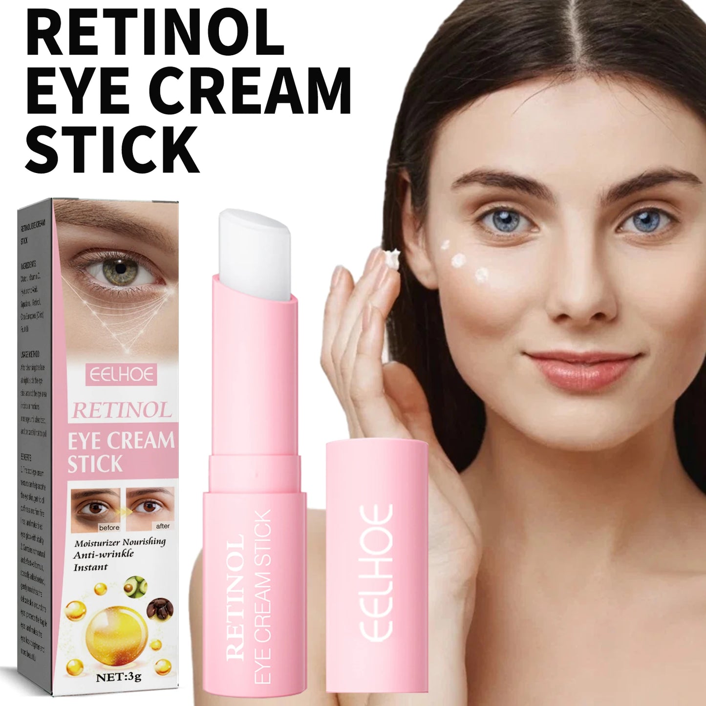Retinol Eye Cream Stick Fade Fine Line Remove Wrinkle Eye Bags Anti-Puffiness Dark Circle Smoothing Firming Under Eye Skin Care