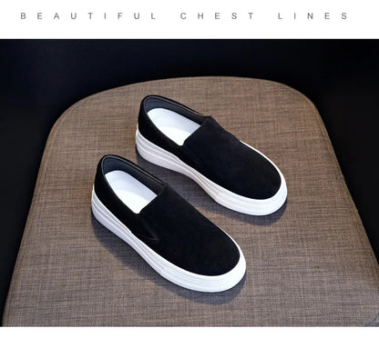 Shoes for Women Spring Leisure Sneakers New Womens Lazy Footwear Lightweight Thick Sole Genuine Leather Board Shoes Platform