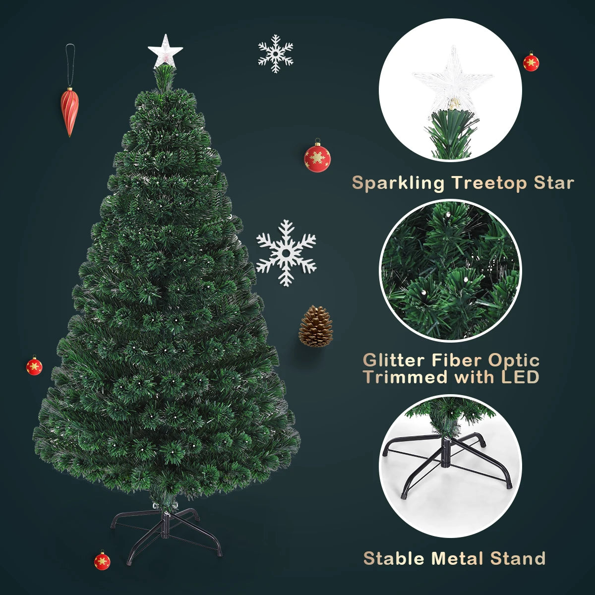 6' Pre-Lit Artificial Christmas Tree Fiber Optic Home Decor w/ LED Light & Stand