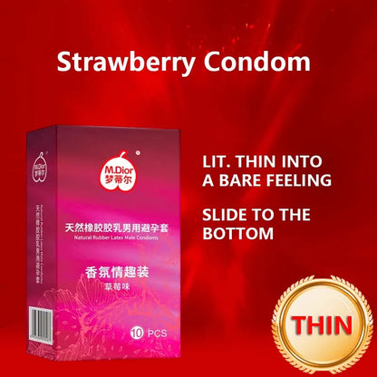 10PCS fruit flavored condoms, safe sex lubricant condoms, male condom, strawberry flavored sexy condoms