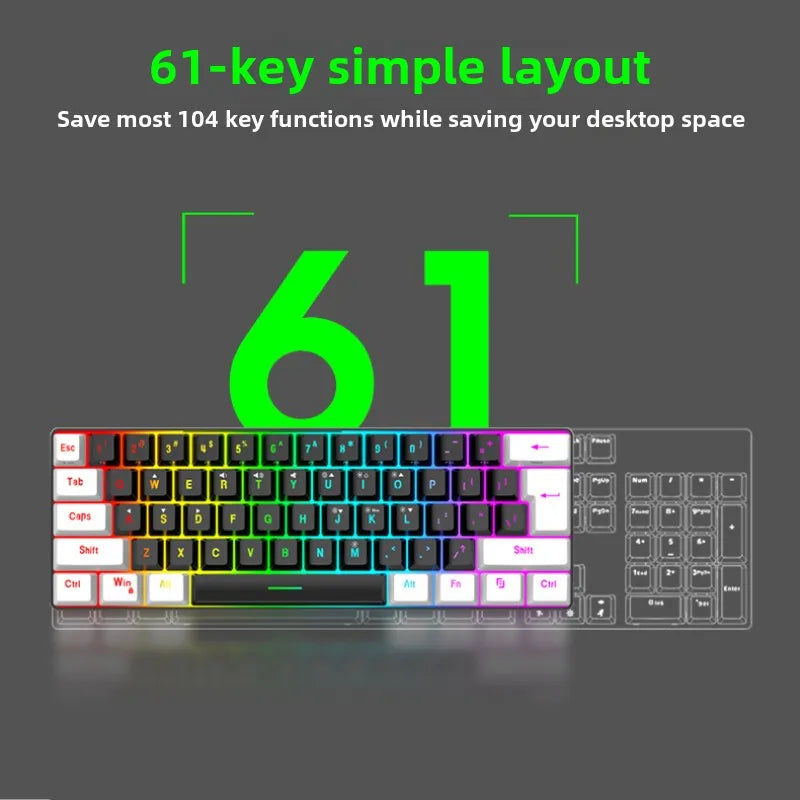 Keyboard and mouse sets 60% RGB gaming with keyboards mouse combo pc kit gamer backlit mini 61 keys computer wired set key board