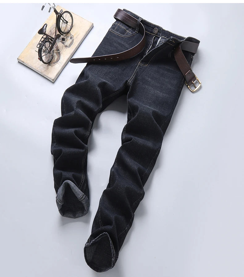 2025 New Business Men's Jeans Casual Comfortable Straight Stretch Fashion Classic Premium Blue Black Denim Pants Large Pants