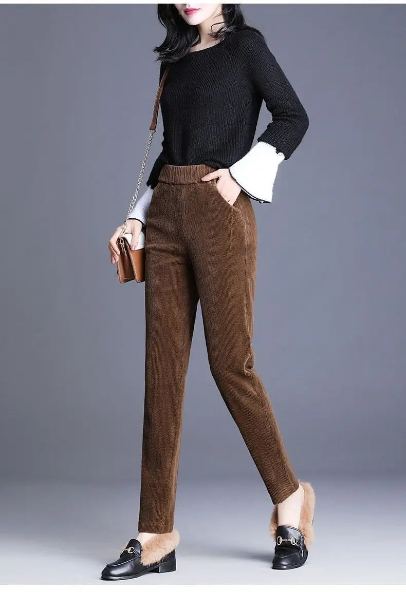 Plush Thick & Thin Casual Pants Corduroy Warm Pants Autumn Winter Leggings Harem Pants Trousers High Waist Women's Брюкиженские