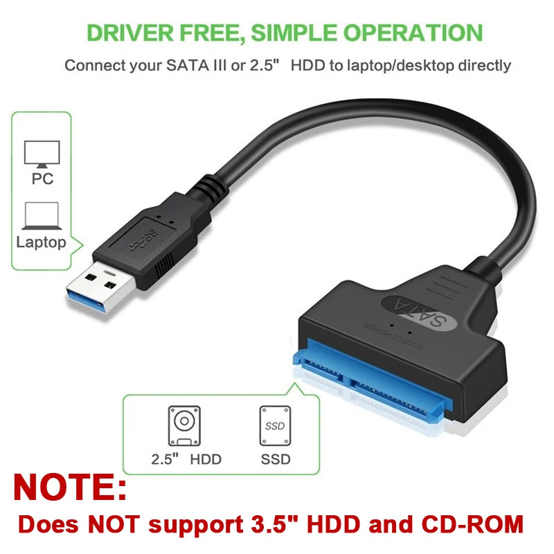 Up to 6 Gbps Sata to Usb 3.0 Adapter for 2.5 Inch Laptop Accessories External HDD SSD Hard Drive 22 Pin Cable Computer Cables