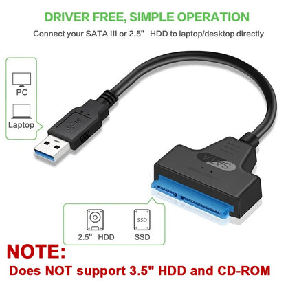 Up to 6 Gbps Sata to Usb 3.0 Adapter for 2.5 Inch Laptop Accessories External HDD SSD Hard Drive 22 Pin Cable Computer Cables