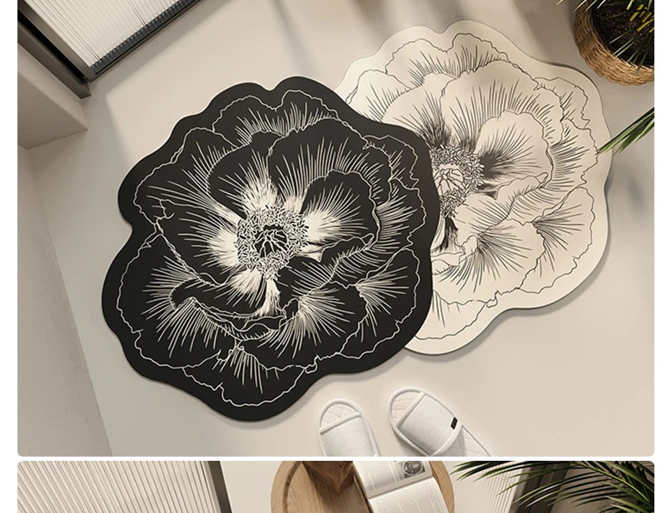 Bathroom Floor Mat Water-absorbing Non-slip Dirt-resistant Carpet Flower Diatom Mud Special-shaped Rug Door Home Decoration Mats