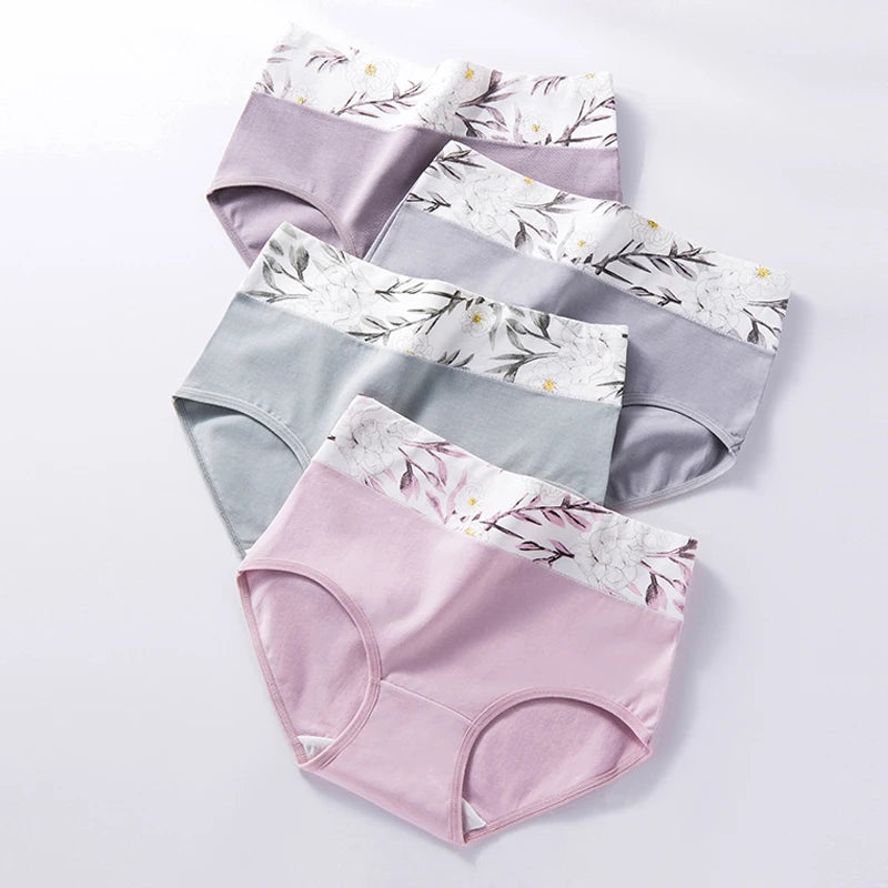 4Pcs High Waist Panties Women Breathable Cotton Underwear Plus Size M-5XL Girls Briefs Sexy Ladies Slimming Underpants