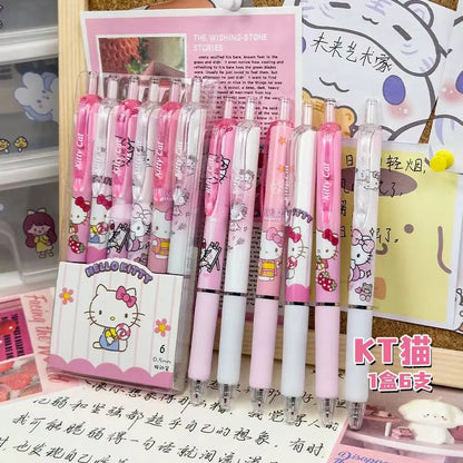 6pcs Cartoon Kuromi Writing Pen Kawaii Hello Kitty Cinnamoroll Melody 0.5mm Quick Drying ST Gel Pen Student School Stationery