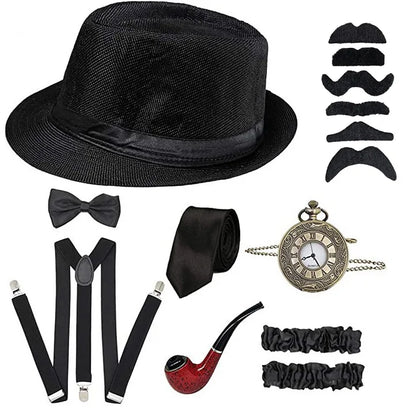 Halloween Cosplay 1920s Men Accessories Set Roaring 20s Costume Retro Gatsby Gangster Grandpa Accessories Set