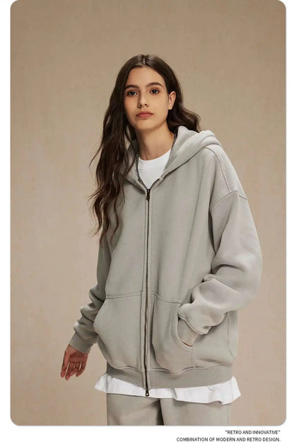 IEFB Men's Wear Wax Printing Vintage Male Hoodies Oversized Loose Zipper Water Washed Plush Sweatshirt Trendy New 9C9349