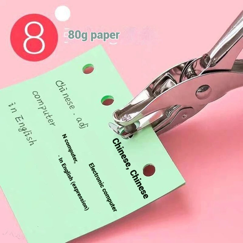 Single Hole Punch 8 Sheet Capacity 6mm Diameter Hole Puncher Hand Paper Scrapbooking Punches for Home Office School Supplies