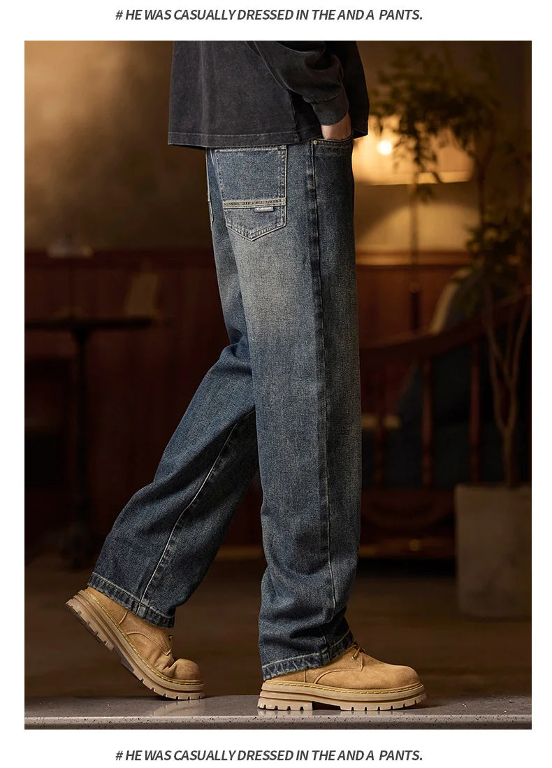 Mens Elastic Waist Jeans Relaxed Fit Men's Blue Jeans with Elastic Waist with Zipper and Button