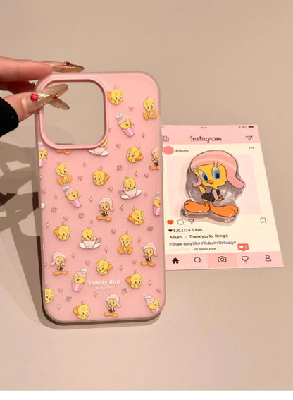 Cute Pink Cartoon Du Girl Phone Case Full Cover with Stand for iPhone 6 pro Max 5 pro 4 Small 3 Women's Anti-Fall Prote...