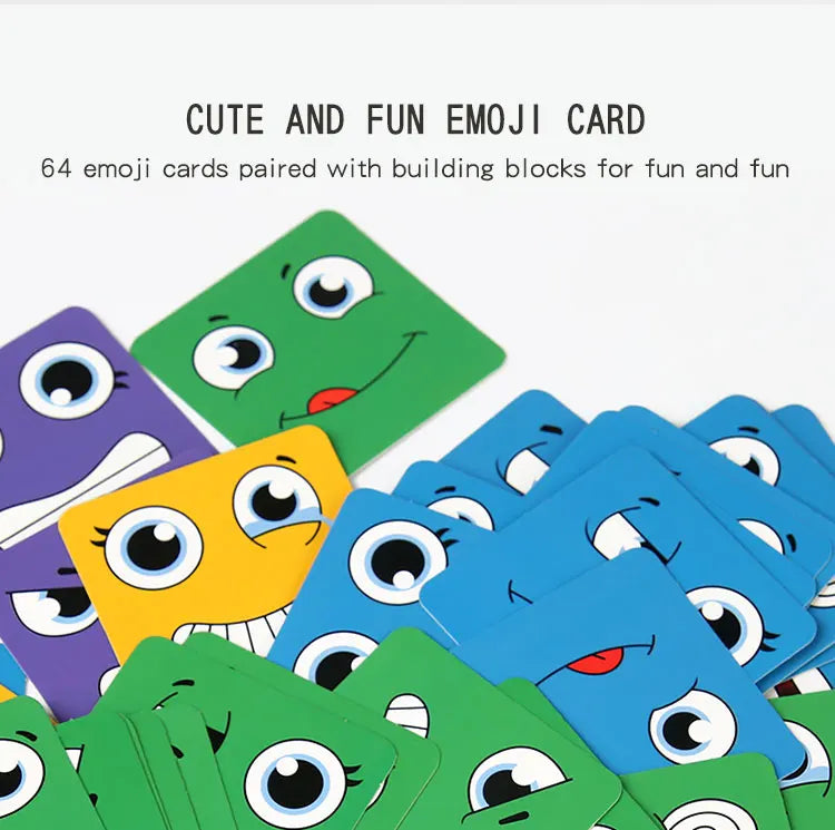 Kids Emotions Expression Game Wooden Cube Face Changing Board Cartoon Puzzle Toy Montessori Thinking Challenge Games
