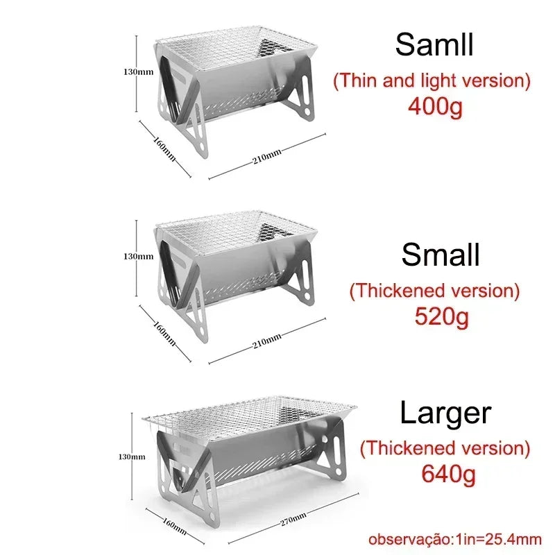 BBQ Grill Portable Folding Barbecue Grill Heating Stoves Multifunction Camping Rack Net Firewood Stove Stainless steel BBQ Grill
