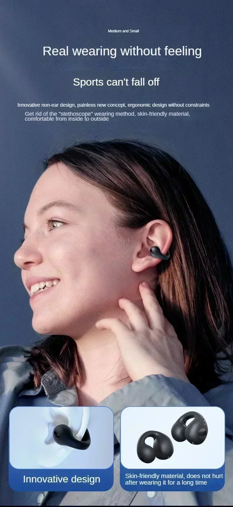 New Fone Bluetooth Headset 5.3 Wireless Air Conduction Headphones Clip Ear Music Noise Canceling HD Call Sports Gaming Earphone