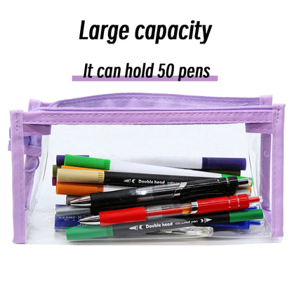 Transparent Triangular Pencil Case Large Capacity Simple Pen Bag Kawaii Cosmetic Bag School Study Stationery Office Supplies