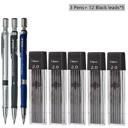 Mechanical Pencil Set 2.0 mm with 2B Black/Colors Lead Refill For Writing Sketching Art Drawing Painting School Automatic Pencil